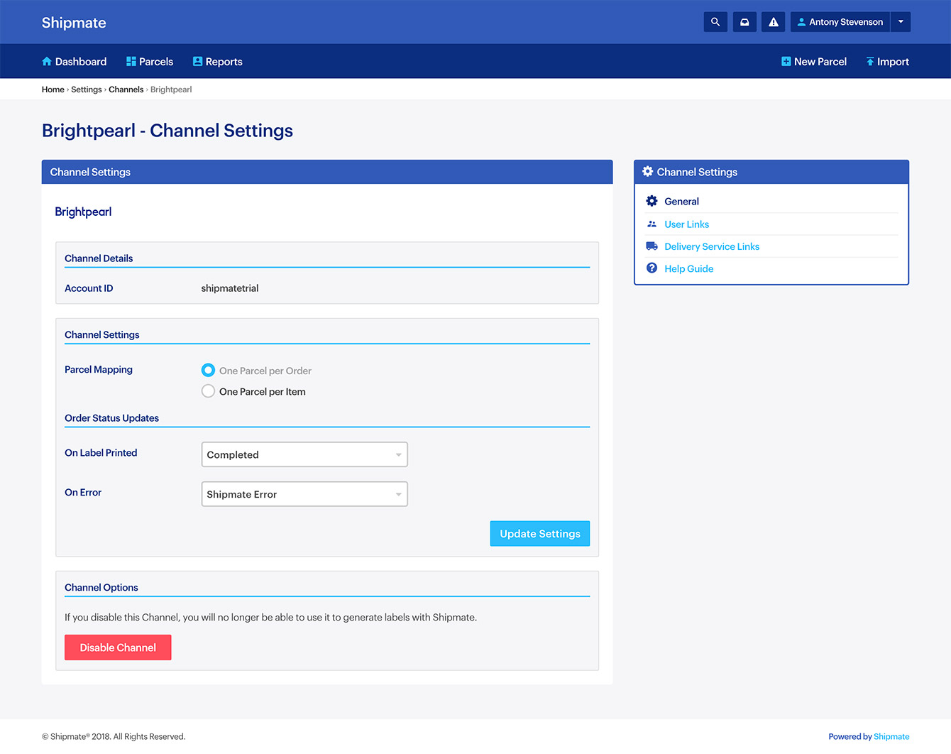 Shipmate - Brightpearl Channel Settings