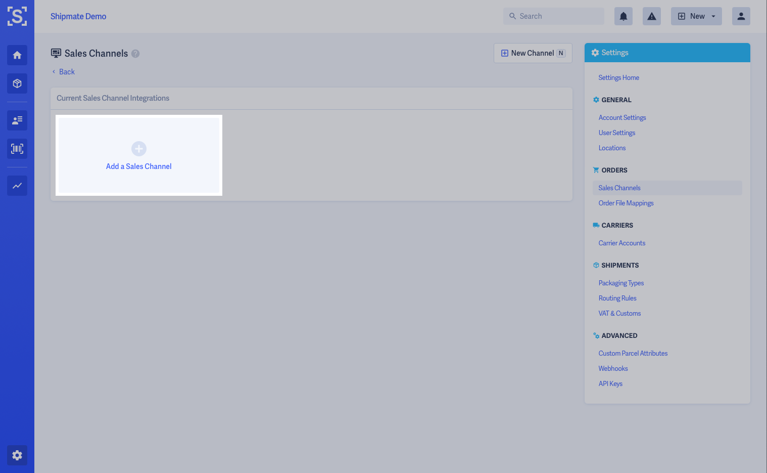 Shipmate - Sales Channels - Add New Sales Channel