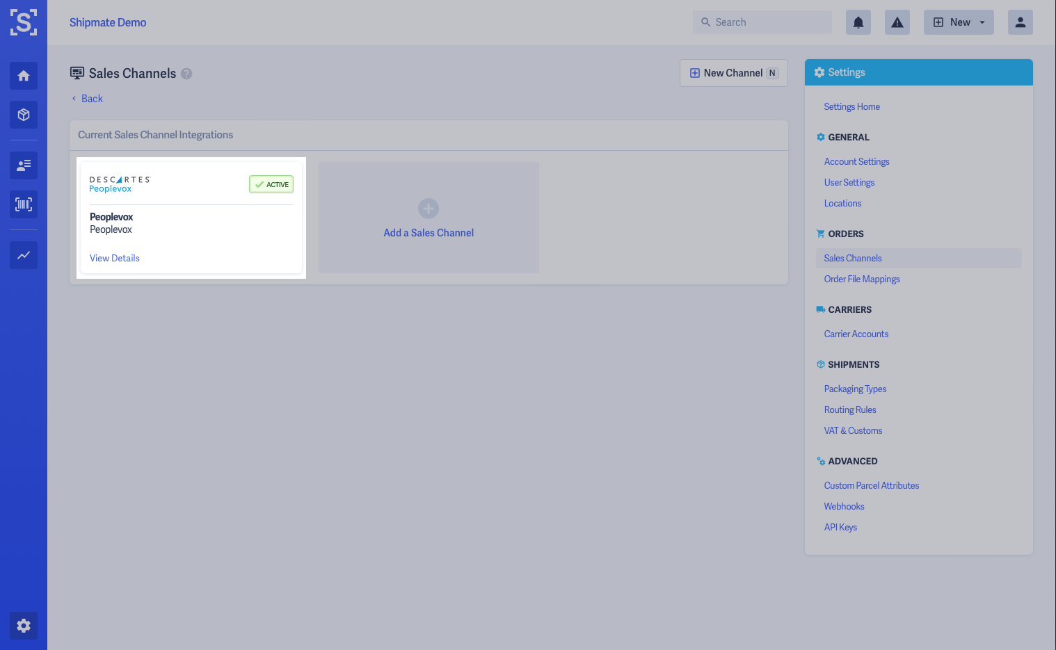 Shipmate - Settings - Sales Channels