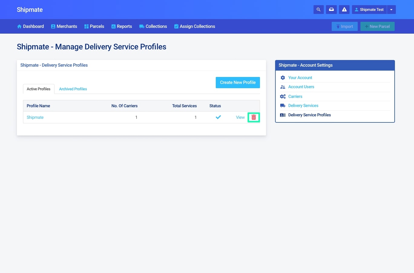 Shipmate - 3PL - Archive a Delivery Service Profile