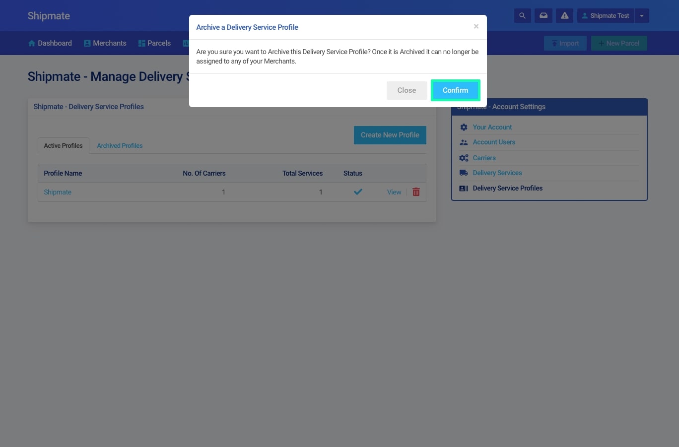 Shipmate - 3PL - Archive a Delivery Service Profile
