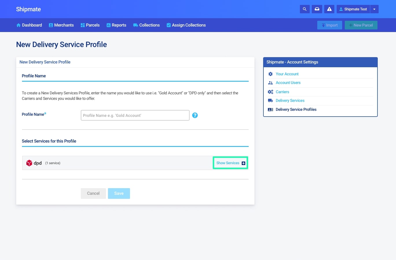 Shipmate - 3PL - Configure a Delivery Service Profile