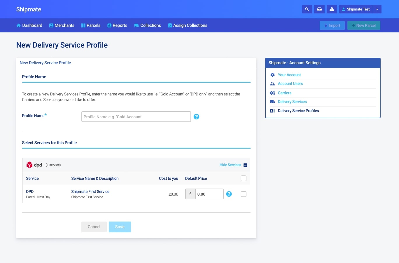 Shipmate - 3PL - Configure a Delivery Service Profile