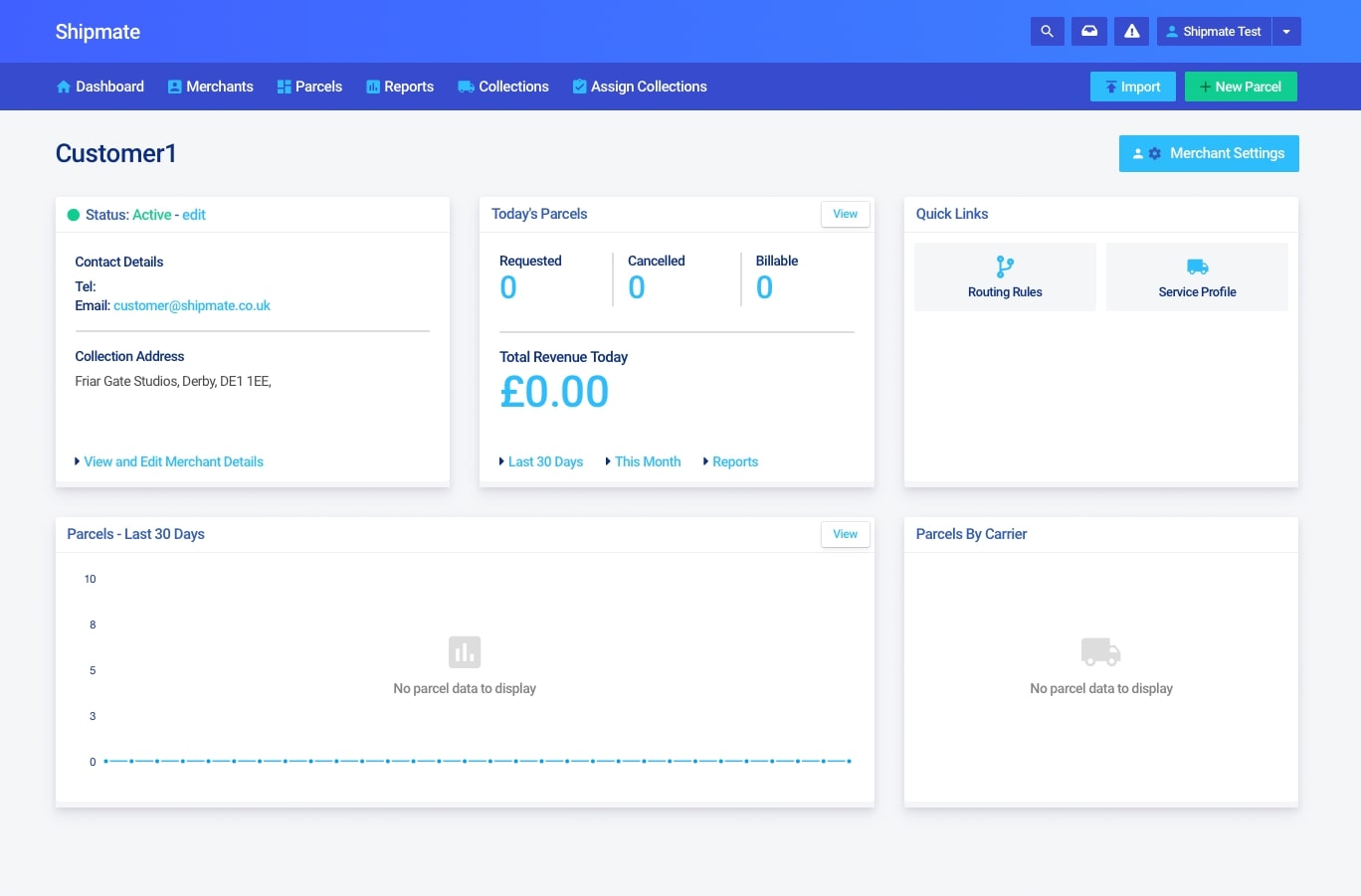 Shipmate - 3PL - View Merchant Dashboard Page