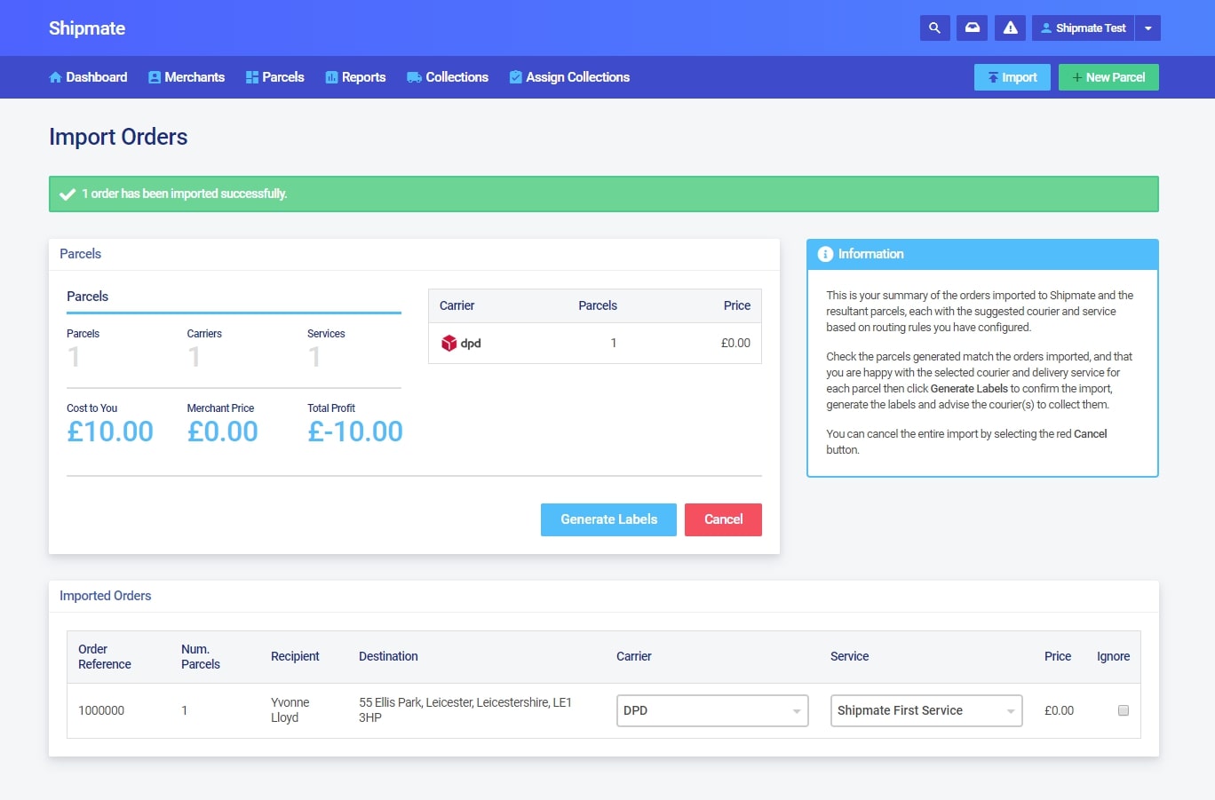 Shipmate - Generate Imported Labels