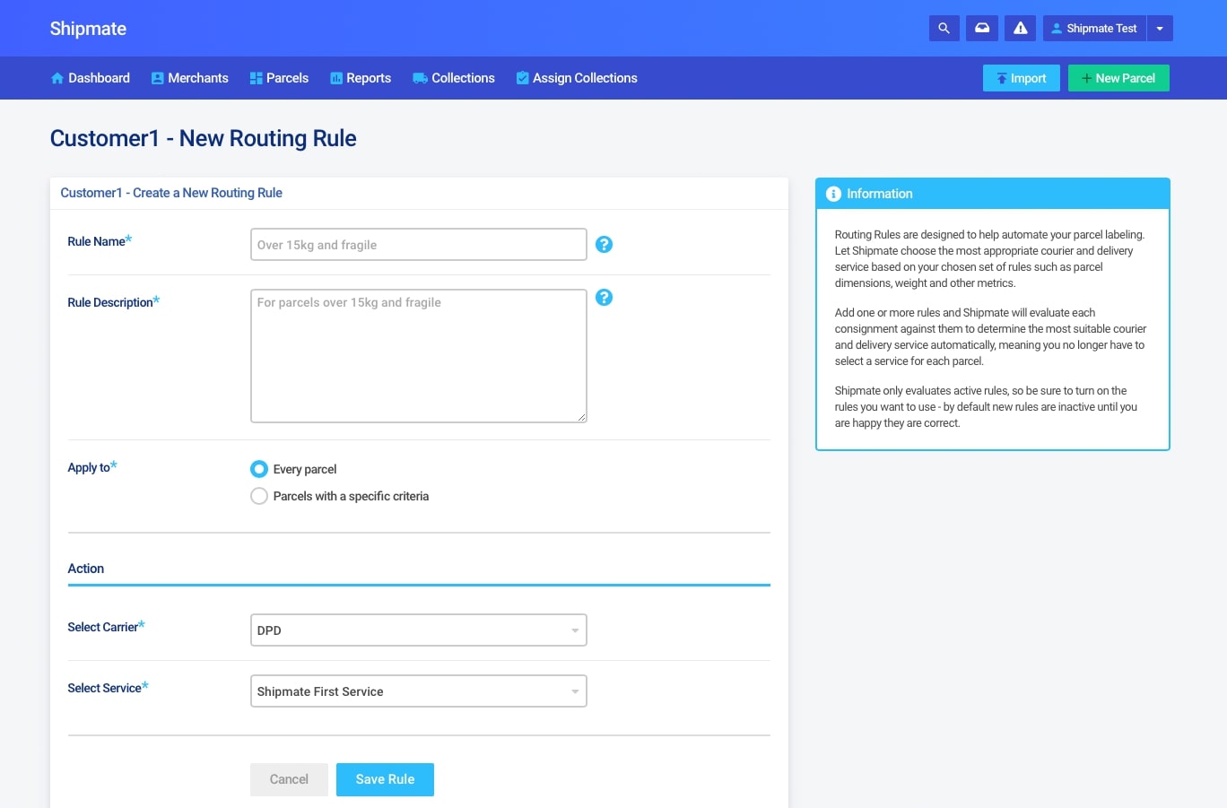 Shipmate - Your Account - Creating Routing Rules