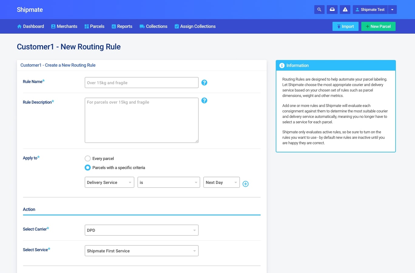 Shipmate - Your Account - Using Creating Routing Rule Criteria