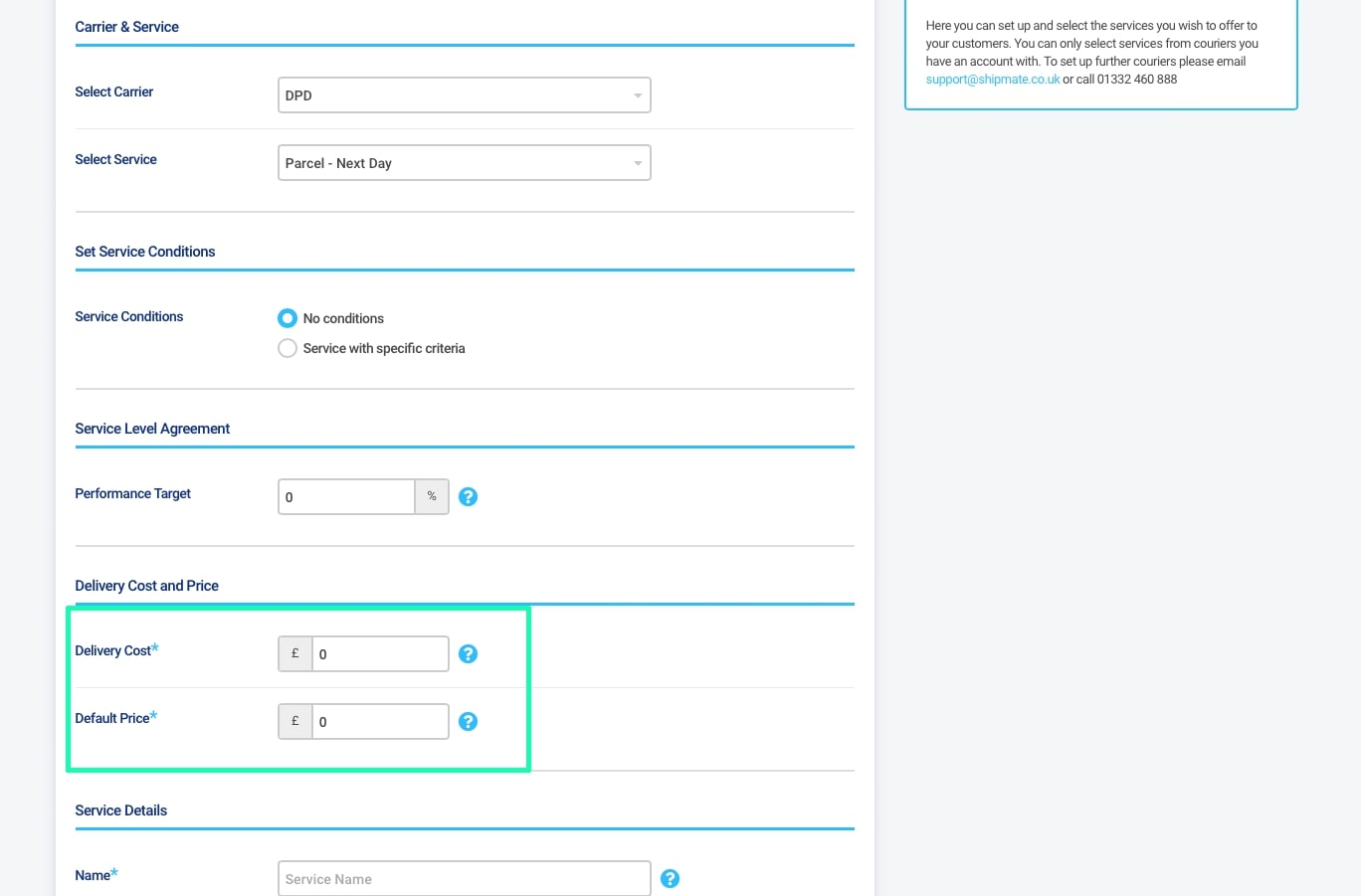 Shipmate - Your Account - Configuring Delivery Costs