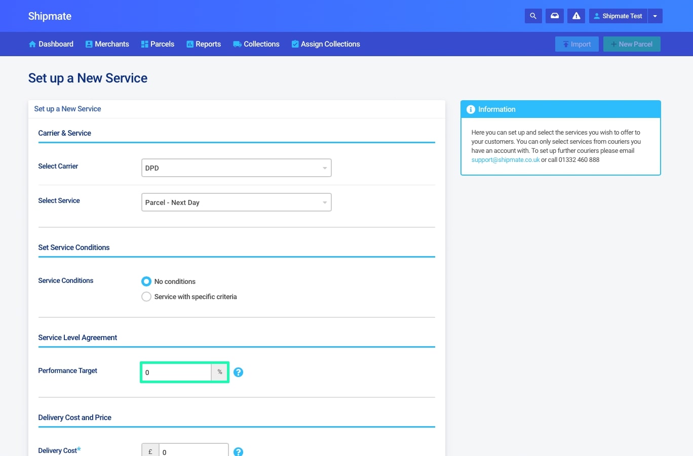 Shipmate - Your Account - Configuring Service Level Agreement (SLA) Targets