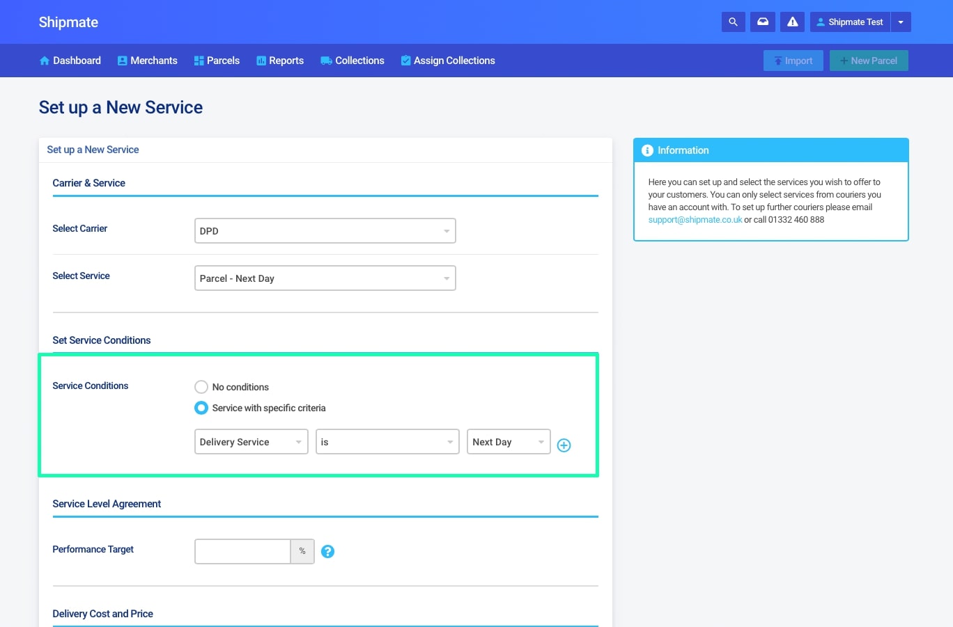 Shipmate - Your Account - Configuring Delivery Service Criteria