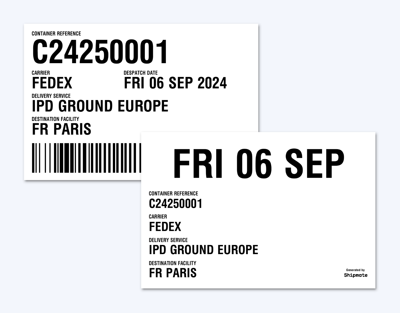 Shipmate - Consolidated Shipments - New Container Label Examples