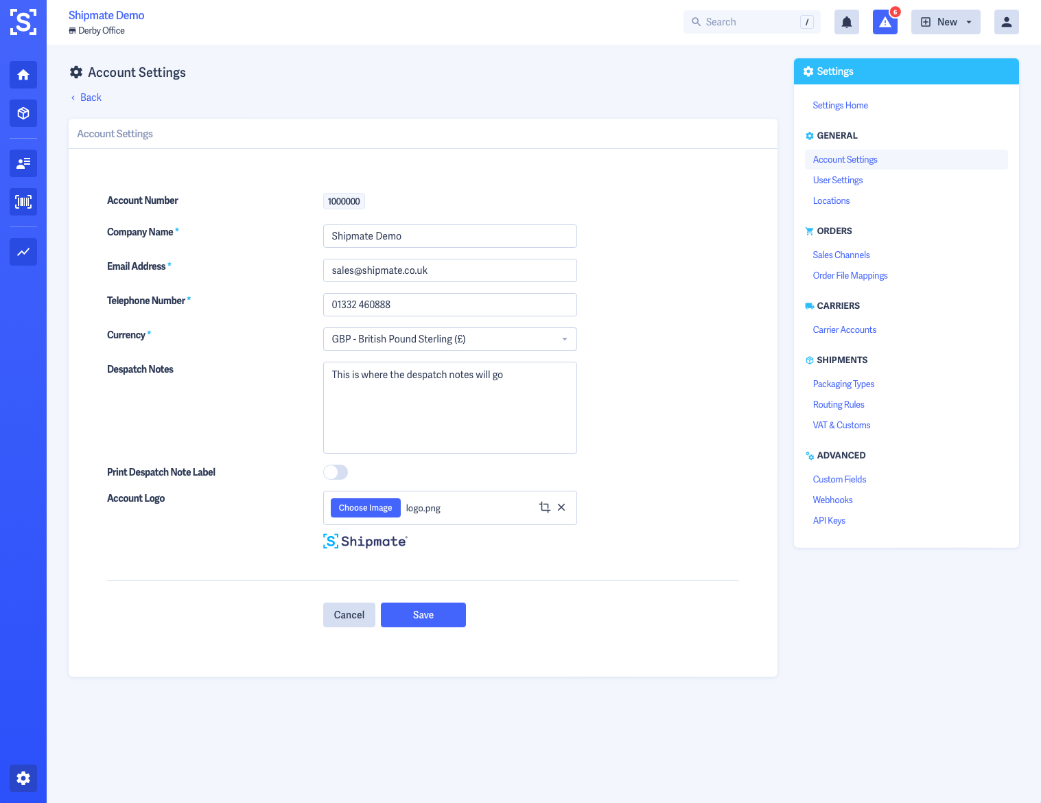 Shipmate - Account Settings Form