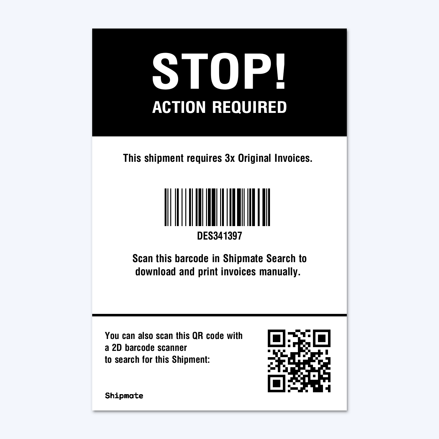 Shipmate - Stop Label Sample