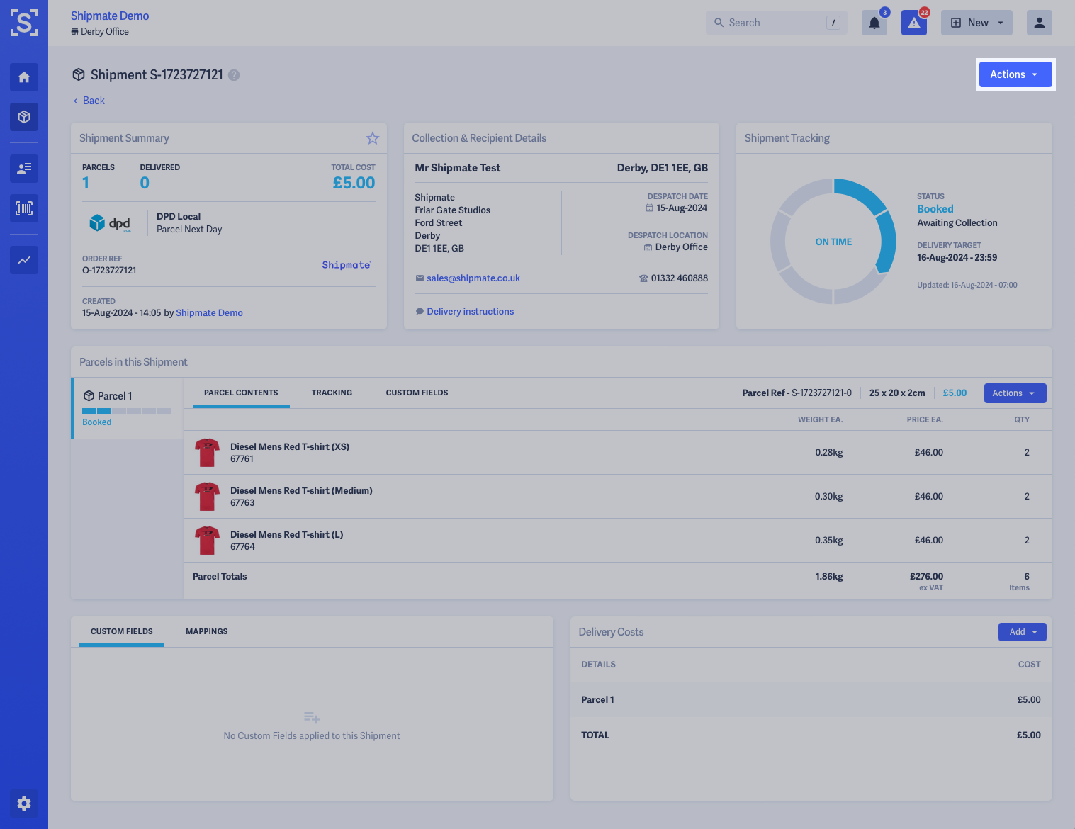 Shipmate - View Shipment - Actions Menu Highlighted