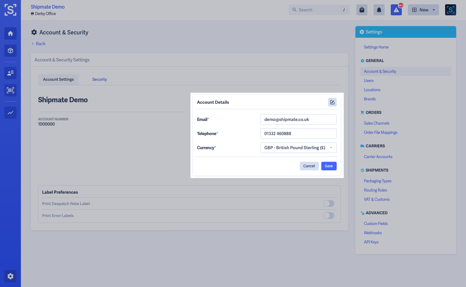 Shipmate - Account Settings - Contact Details Form Shipmate - Account Settings - Contact Details Form