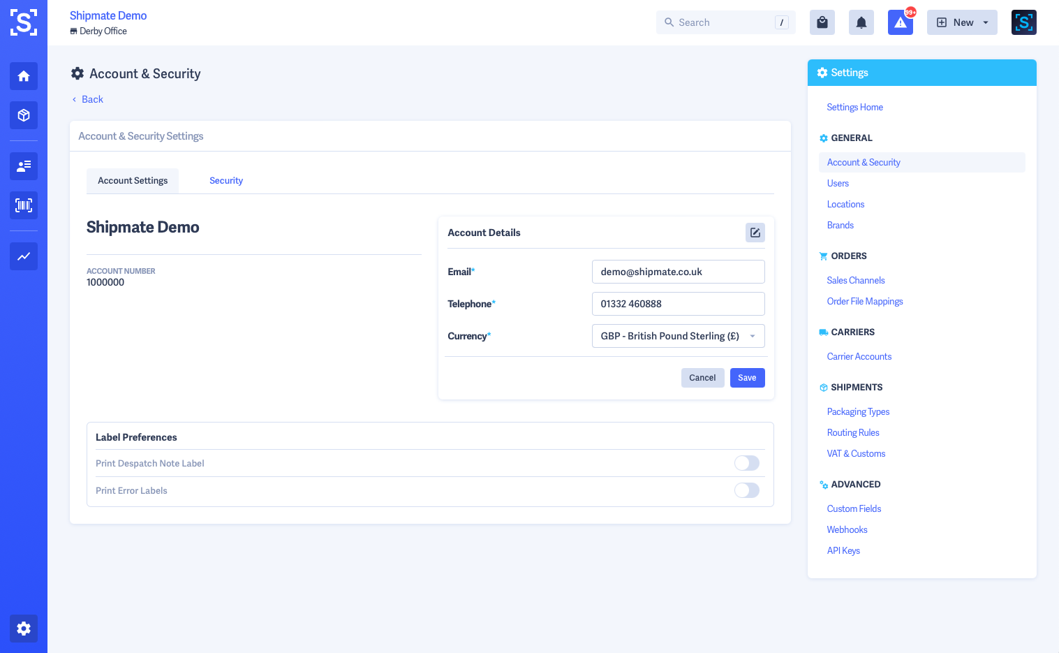 Shipmate - Account Settings - Contact Details Form Shipmate - Account Settings - Contact Details Form
