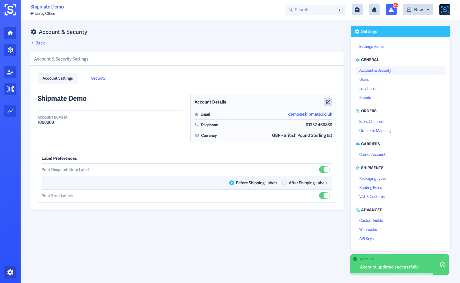 Shipmate - Account Settings - Error Labels Toggle Shipmate - Account Settings - Error Labels Toggle