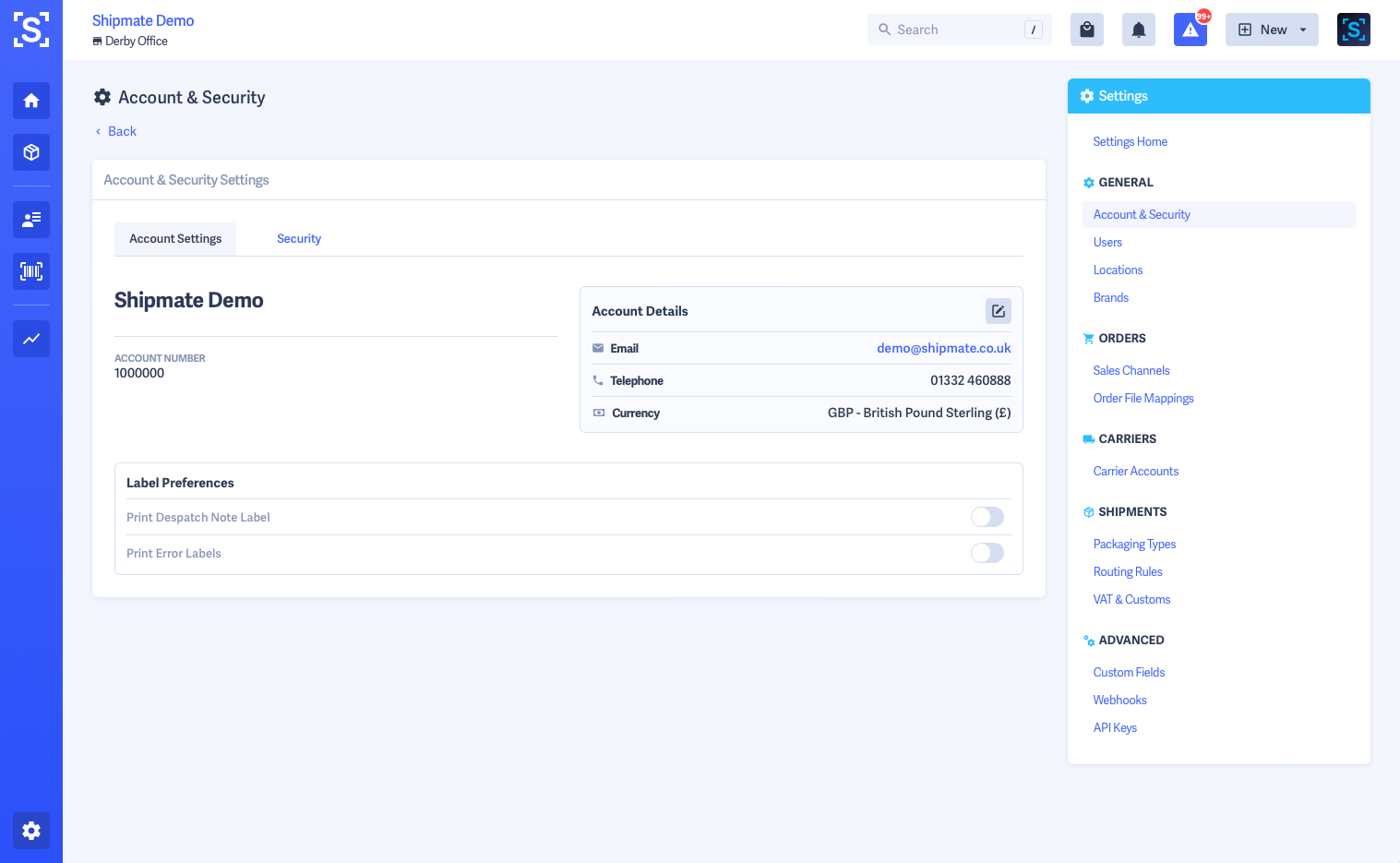 Shipmate - Account Settings Shipmate - Account Settings