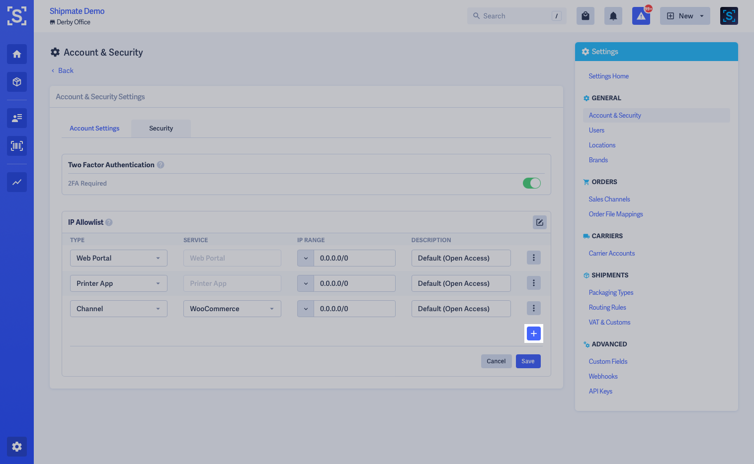Shipmate - Security Settings - IP Allowlist Form - Add New Rule Shipmate - Security Settings - IP Allowlist Form - Add New Rule