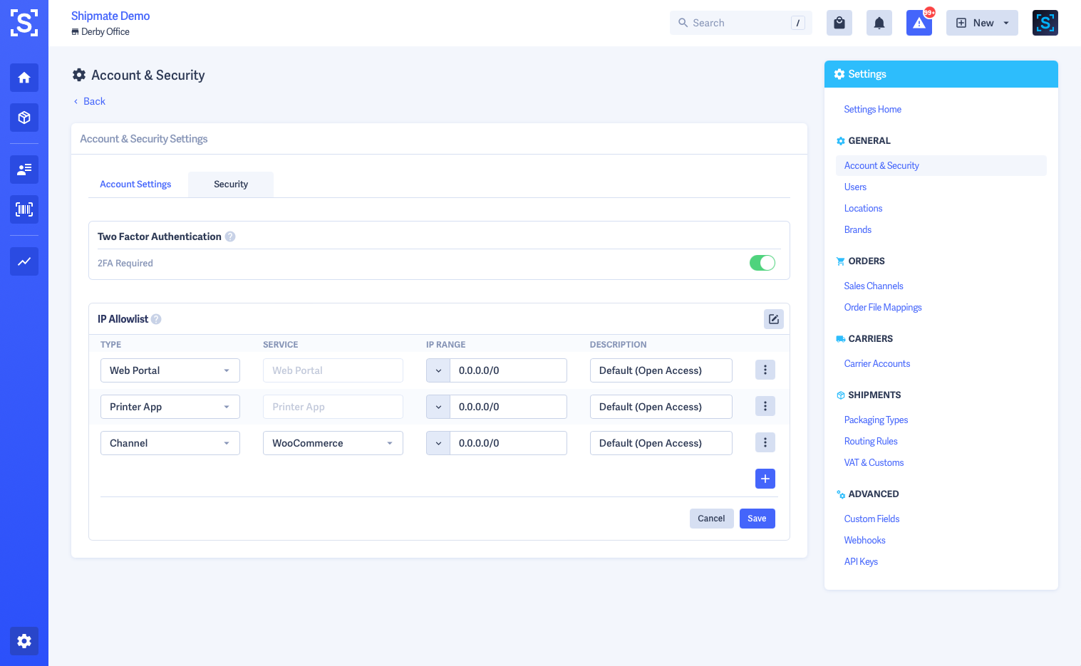 Shipmate - Security Settings - IP Allowlist Form Shipmate - Security Settings - IP Allowlist Form