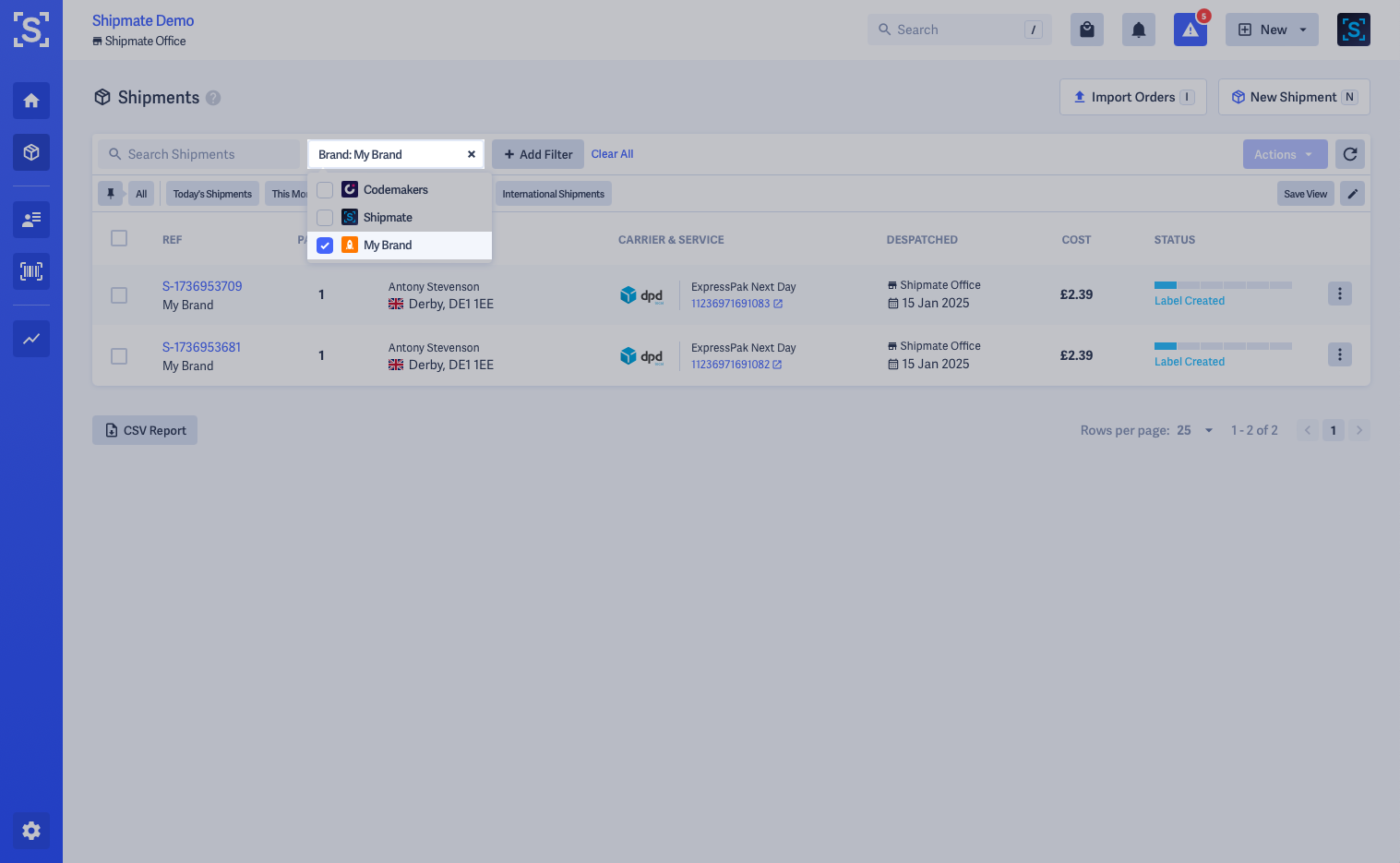 Shipmate - Shipments List with Brand Filter Shipmate - Shipments List with Brand Filter