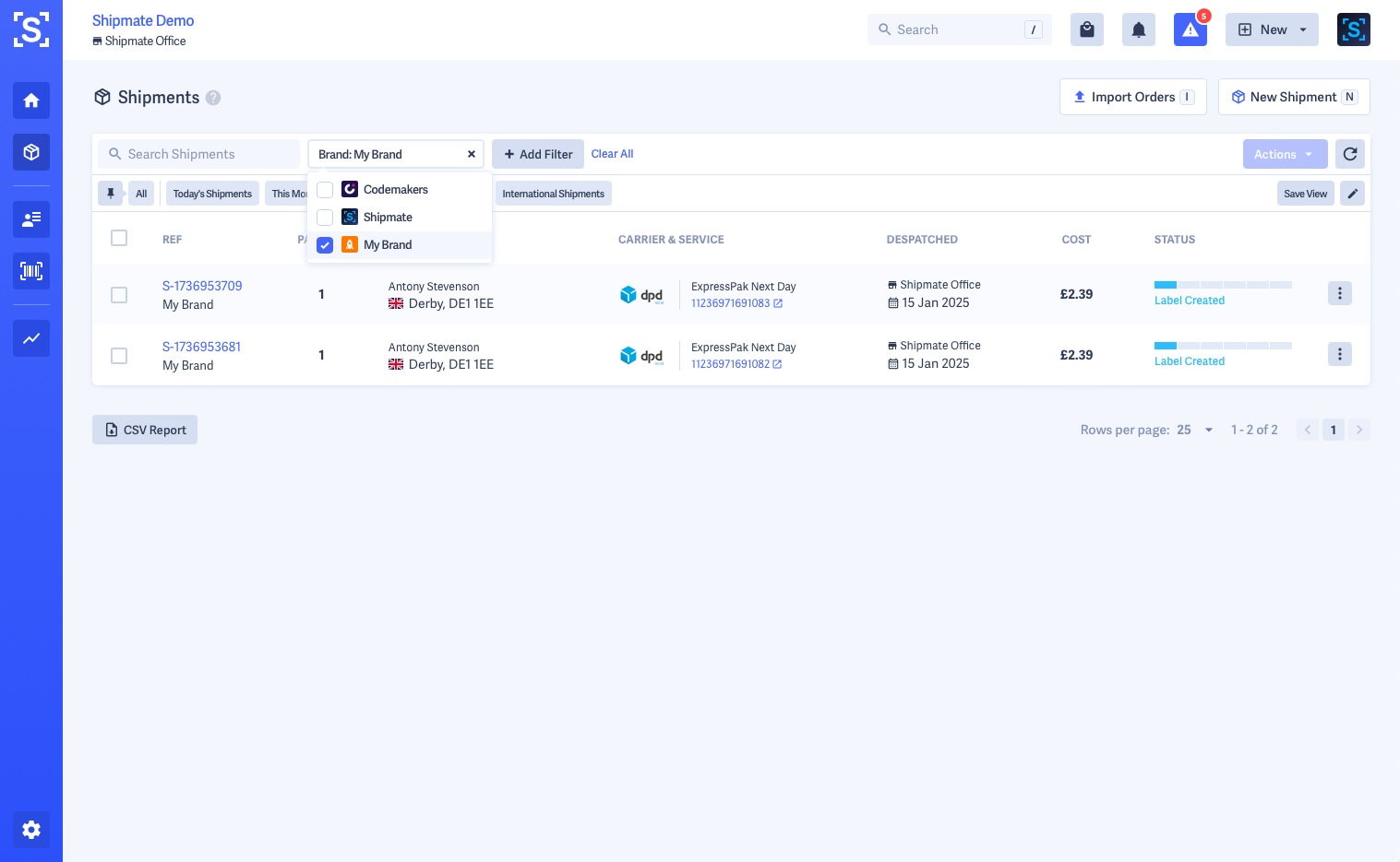 Shipmate - Shipments List with Brand Filter Shipmate - Shipments List with Brand Filter
