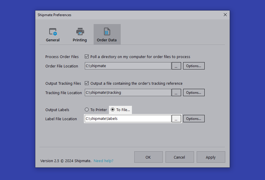 shipmate Label File Output Option