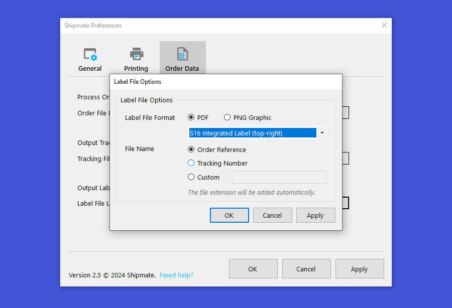 shipmate Label File Output Options