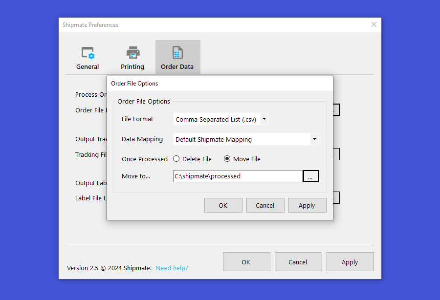 shipmate Order File Options