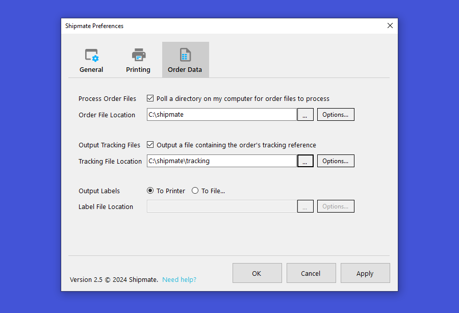 shipmate Tracking File Output Options